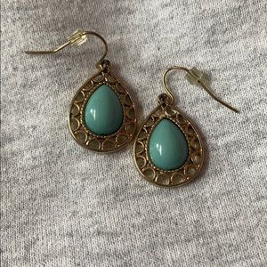 Gold and Teal Teardrop Earrings